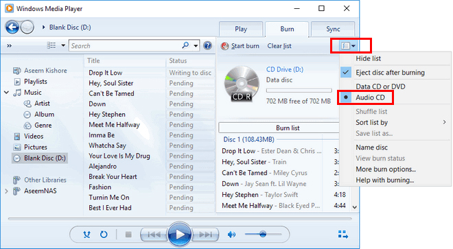 burn a cd from spotify via wmp