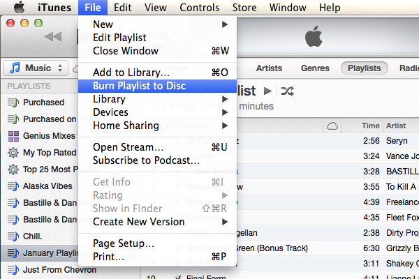burn cd from spotify playlist via itunes
