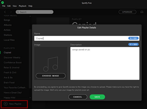 create spotify new playlist