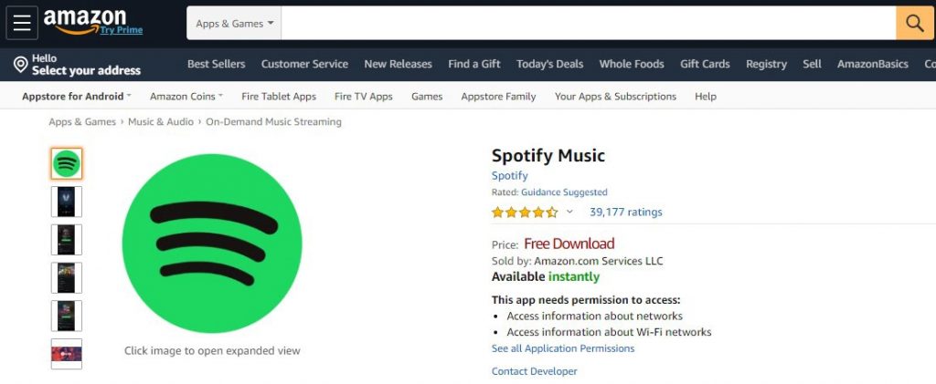 spotify in amazon app store
