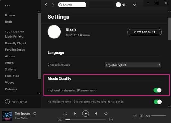 adjust spotify bitrate on desktop