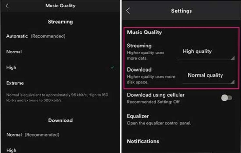 adjust spotify bitrate on mobile devices