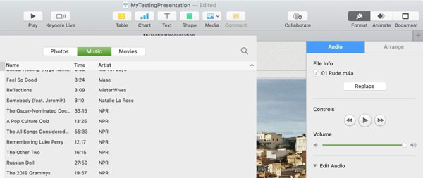 add spotify to keynote slideshow on mac