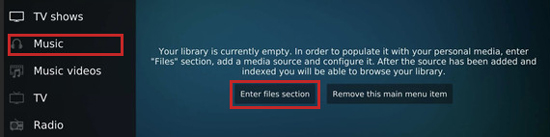 enter files section on kodi
