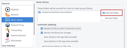 add new folder to connect clementine to spotify