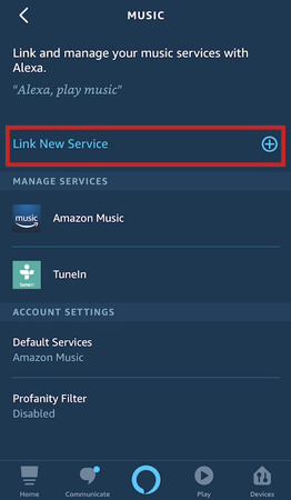 link new service on the amazon alexa app