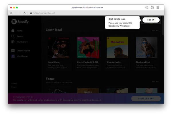install noteburner and login spotify