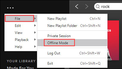 turn on spotify offline mode on pc