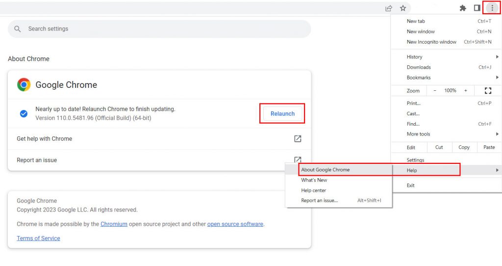 relaunch to update chrome