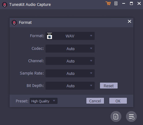 set output format to wav