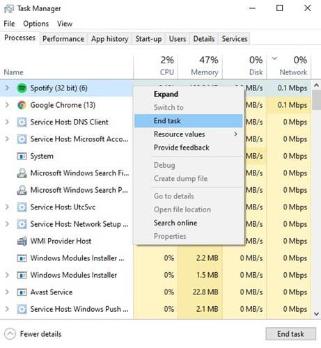 end task of spotify on windows