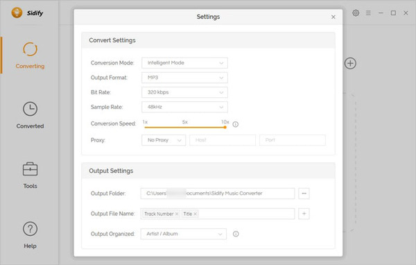 change spotify convert settings on sidify tool