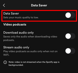 disable data saver on spotify mobile