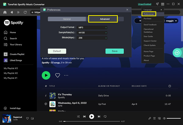 change spotify music output