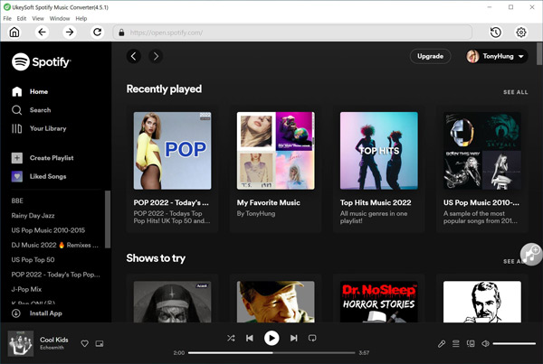 ukeysoft spotify music converter interface