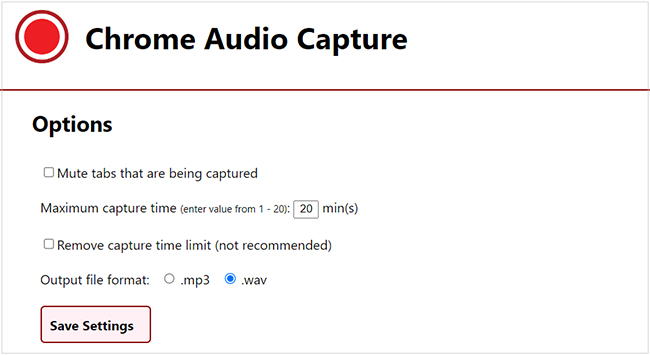 adjust output format and quality on chrome audio capture
