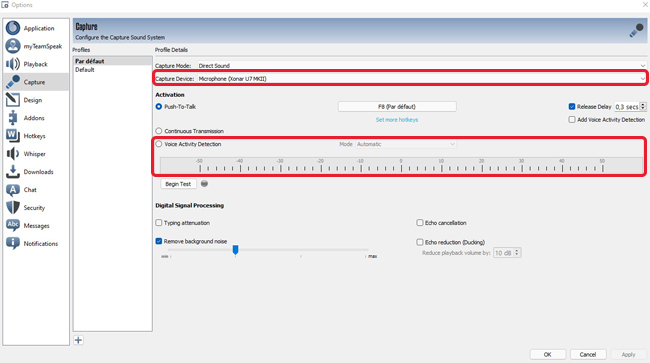 set teamspeak capture device
