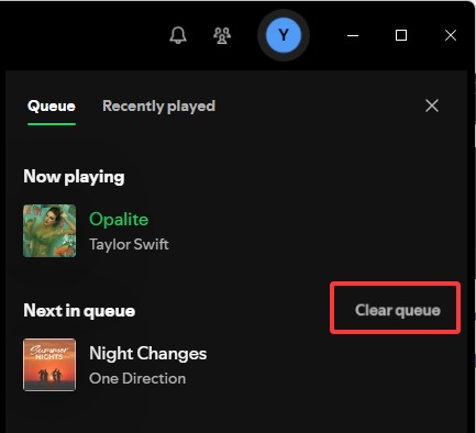 spotify clear queue